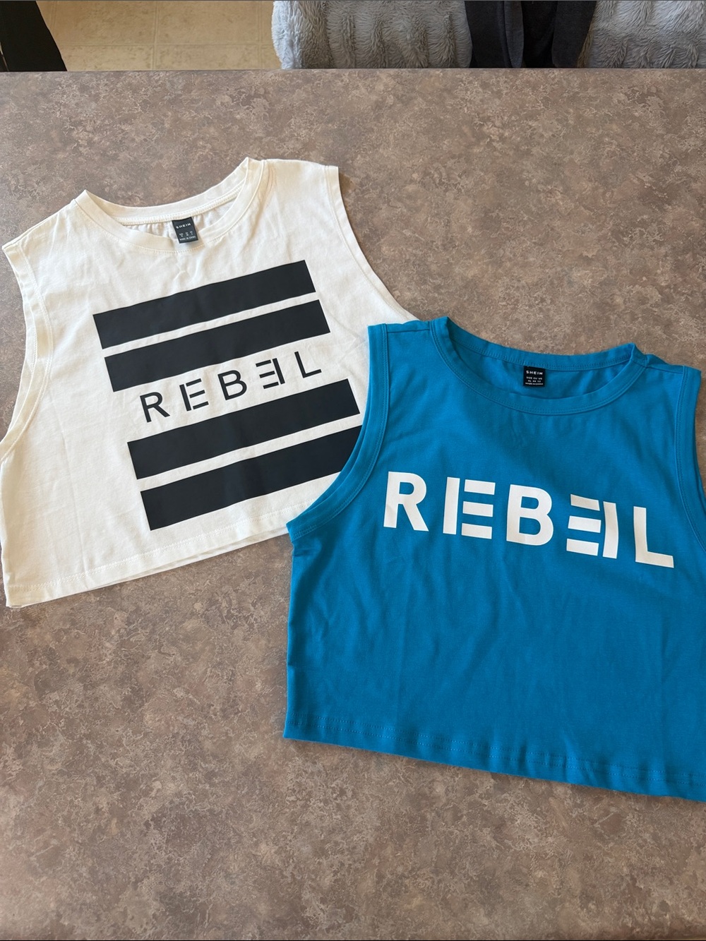 Like New REBEL Graphic Crop Tank Tops - White & Teal (2 pack)